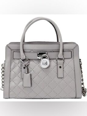 COMING SOON! Michael Kors Gray Quilted Leather Hamilton Satchel w/ Silver Studs